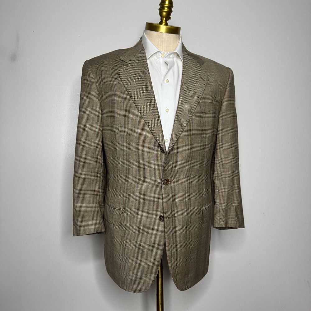 Vtg Isia Blazer Sport Coat 40S (50 it) Mens Brown Check Wool
